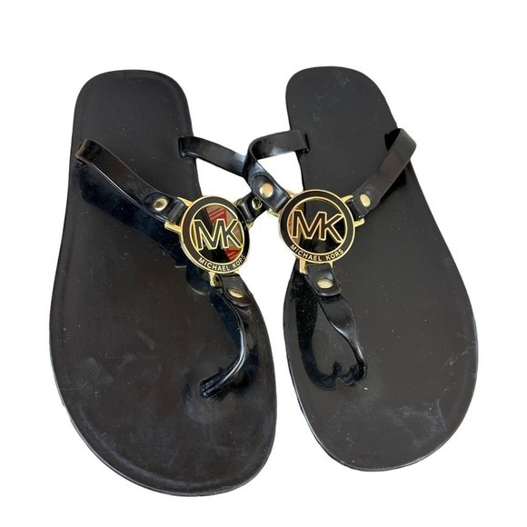 Michael Kors Shoes - Michael Kors Womens Jelly Signature Flip Flop Sandals Black  Slip On Thong 7